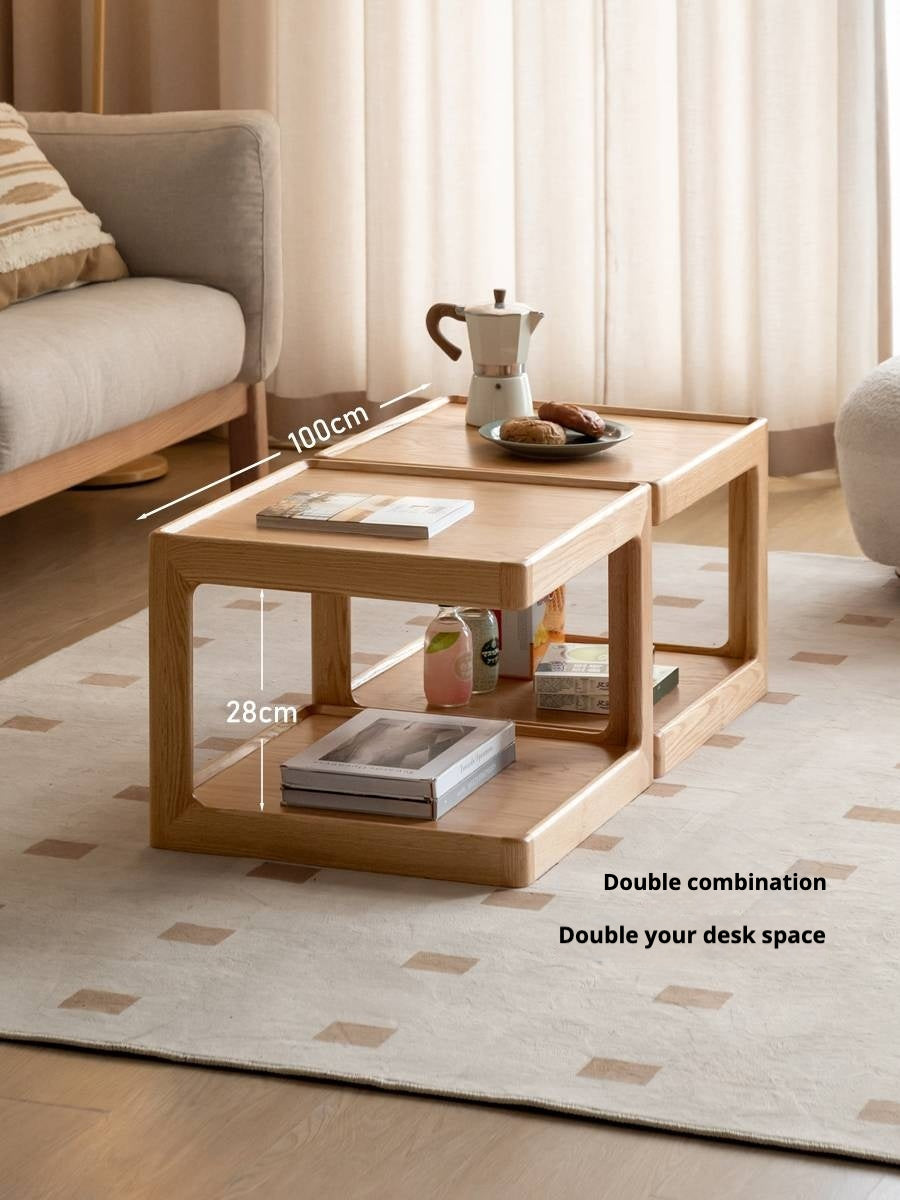 Oak Solid Wood Square Coffee Table Module Combination