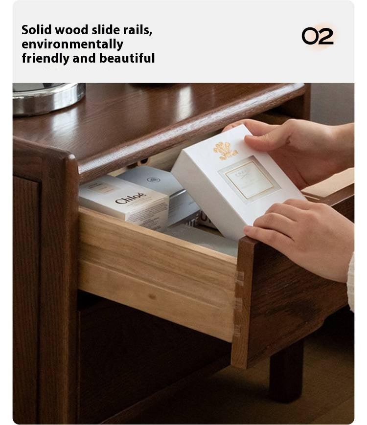 Rubberwood, Oak Solid Wood Simple Modern Style Nightstand