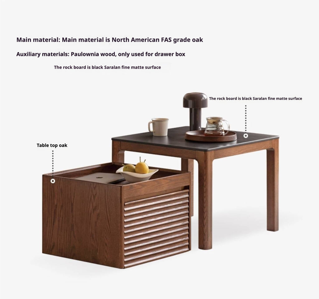 Oak, Black Walnut Solid Wood Modern Style Rock Plate Tea Table