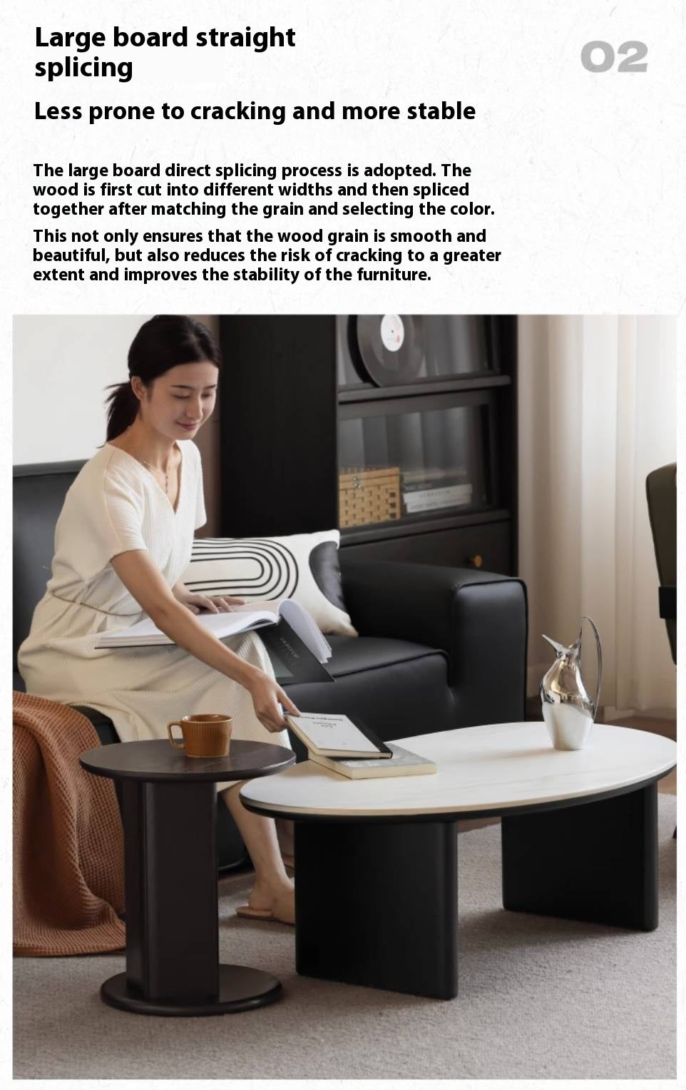 Oak Solid Wood Rock Slab Coffee Table Combination