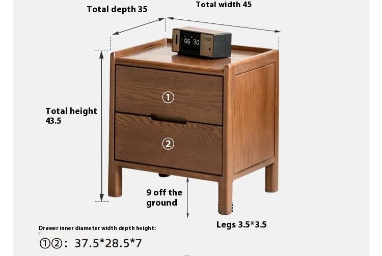 Rubberwood, Oak Solid Wood Simple Modern Style Nightstand