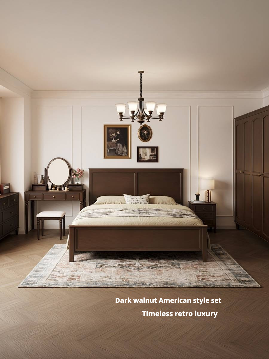 Poplar Solid Wood  American Retro Double Door Wardrobe.