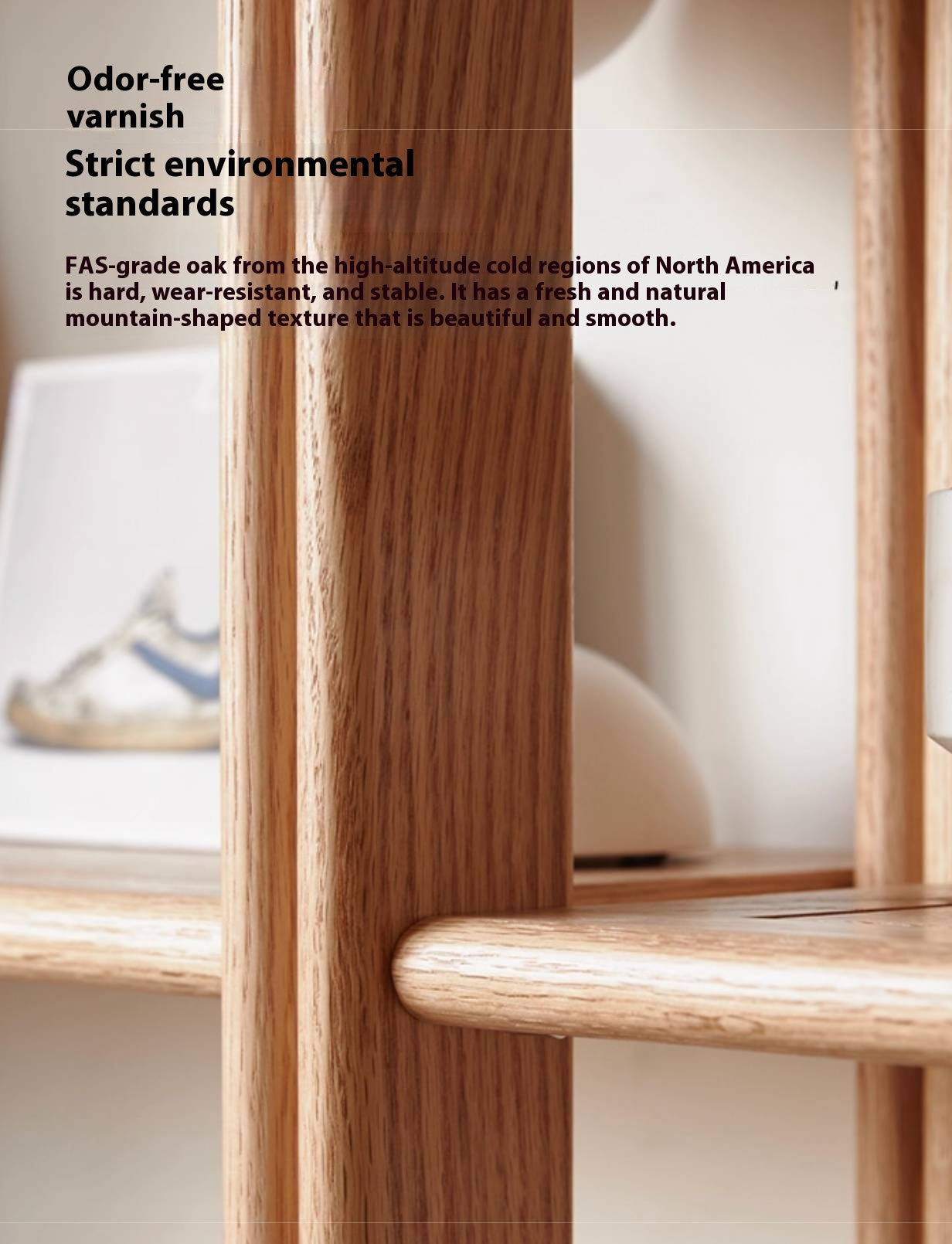 Rubberwood, Oak Solid Wood Modern Style Bookshelf