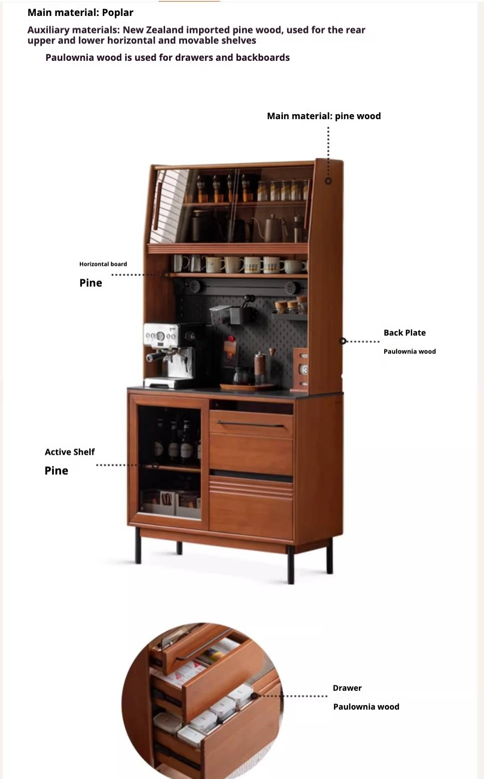 Poplar Solid Wood Antique Style Rock Board Buffet