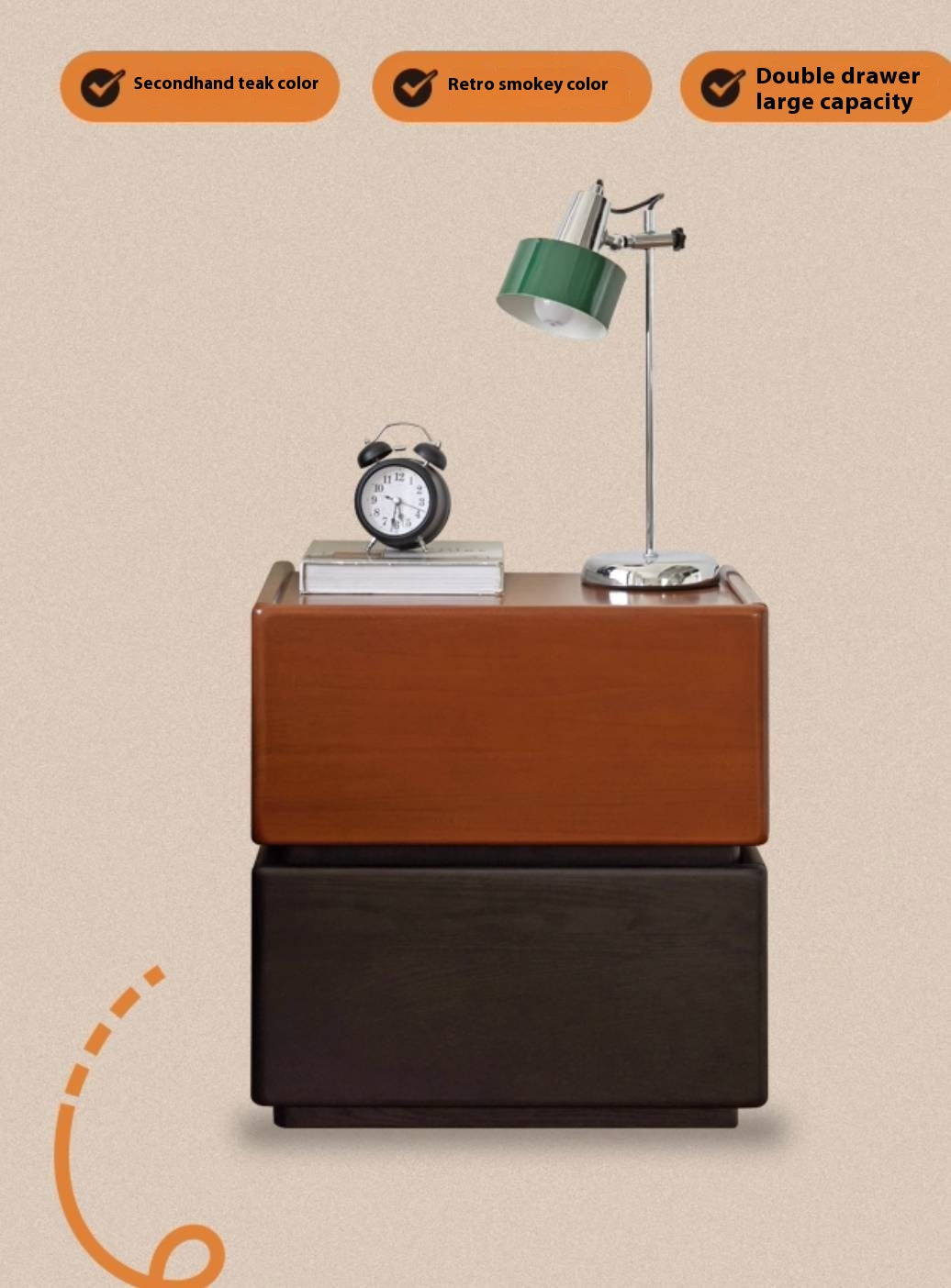 Oak, Ash Solid Wood Retro Style Nightstand