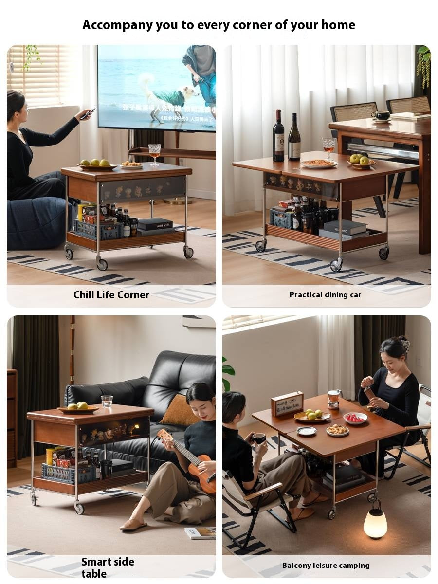 Poplar Solid Wood Middle Ancient Style Mobile Tea Table