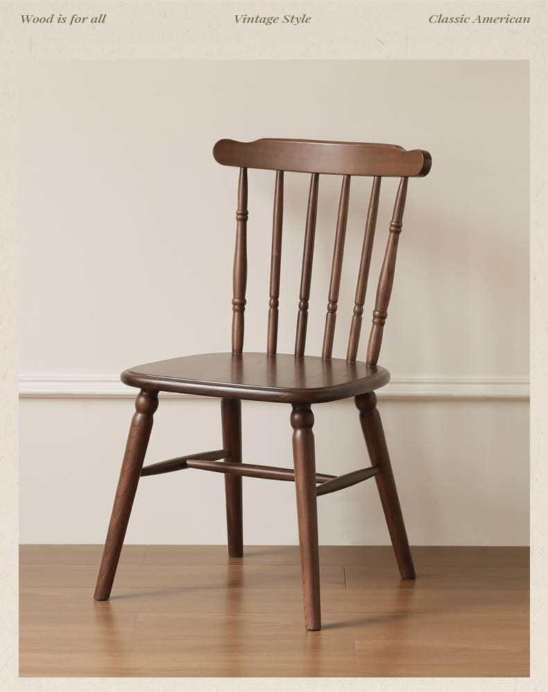 Set 4 pcs Black Walnut Solid Wood American Retro Style Dining Chair