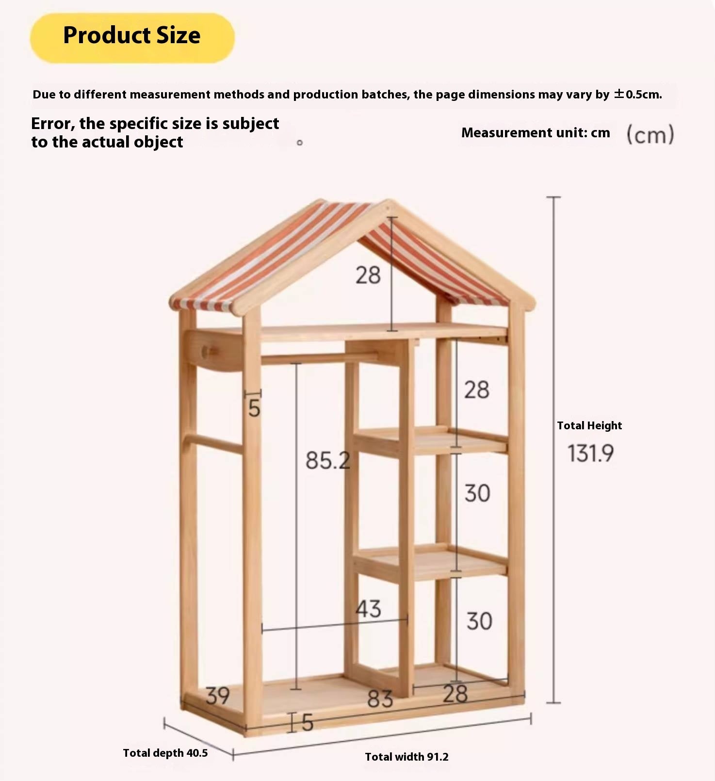 Poplar Solid Wood Children's Toy Storage Cabinet and Wardrobe With Hangers