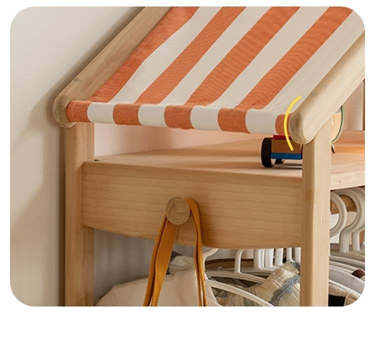 Poplar Solid Wood Children's Toy Storage Cabinet and Wardrobe With Hangers