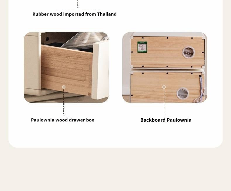 Solid Rubberwood Cream Style Nightstand