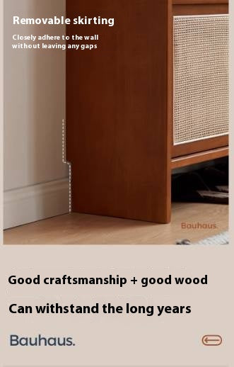 Poplar Solid Wood Rattan Shoe Cabinet Antique Style