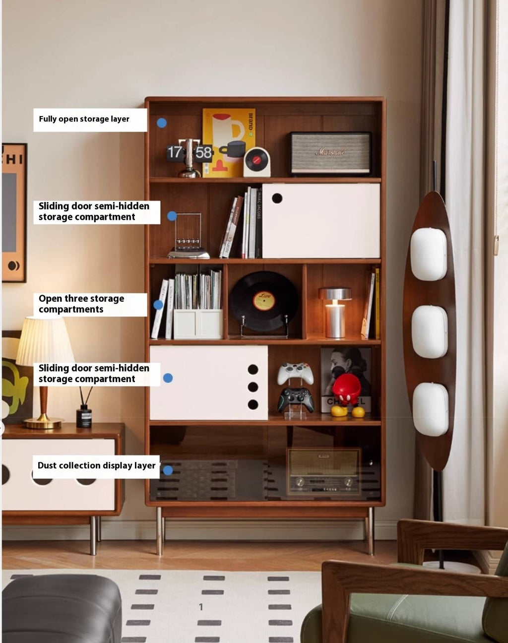 Poplar, Cherry Solid Wood Antique Style Bookshelf