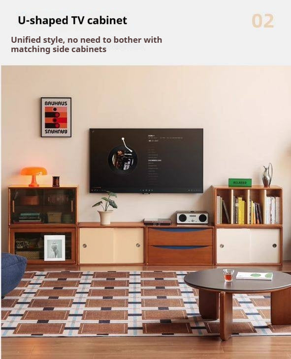 Poplar Solid Wood TV Cabinet Antique Style Module Combination.