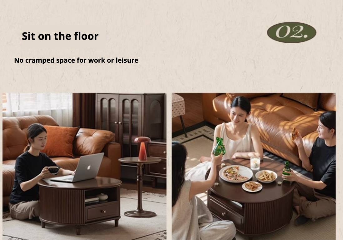 Poplar Solid Wood American Retro Style Round Coffee Table