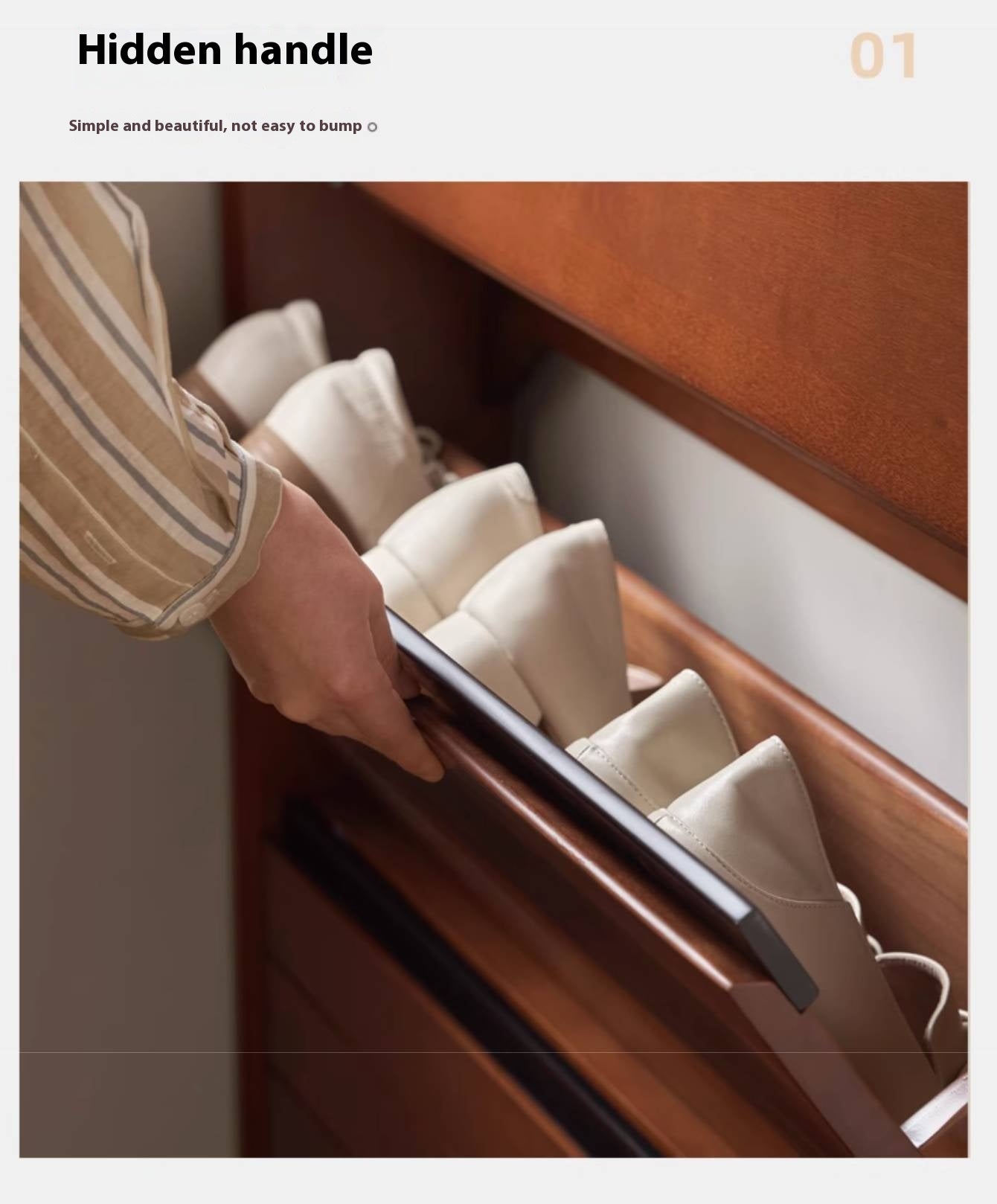 Poplar Solid Wood Middle-Age Ultra-Thin Shoe Cabinet