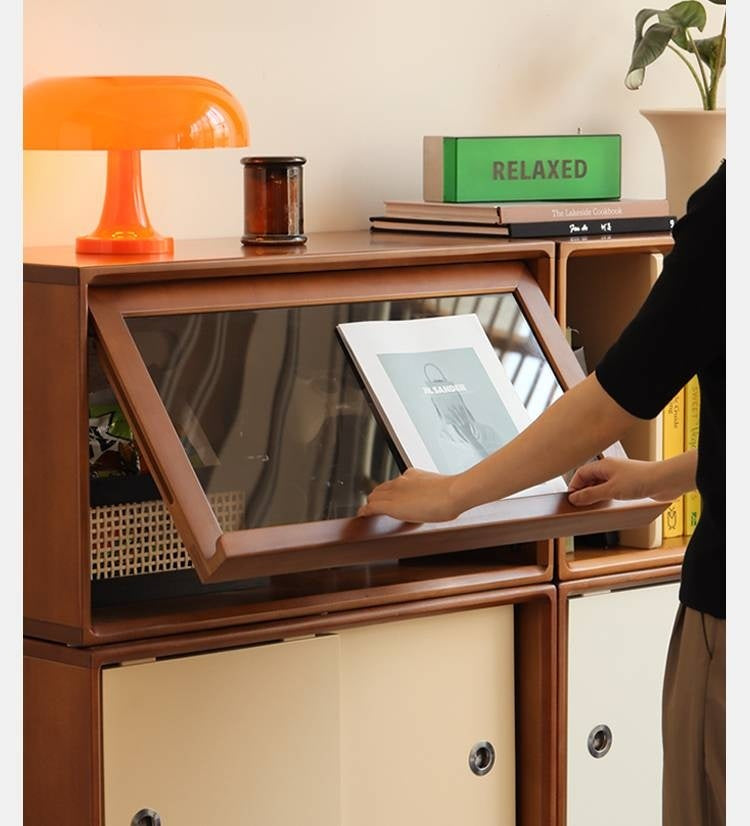 Poplar Solid Wood TV Cabinet Antique Style Module Combination.