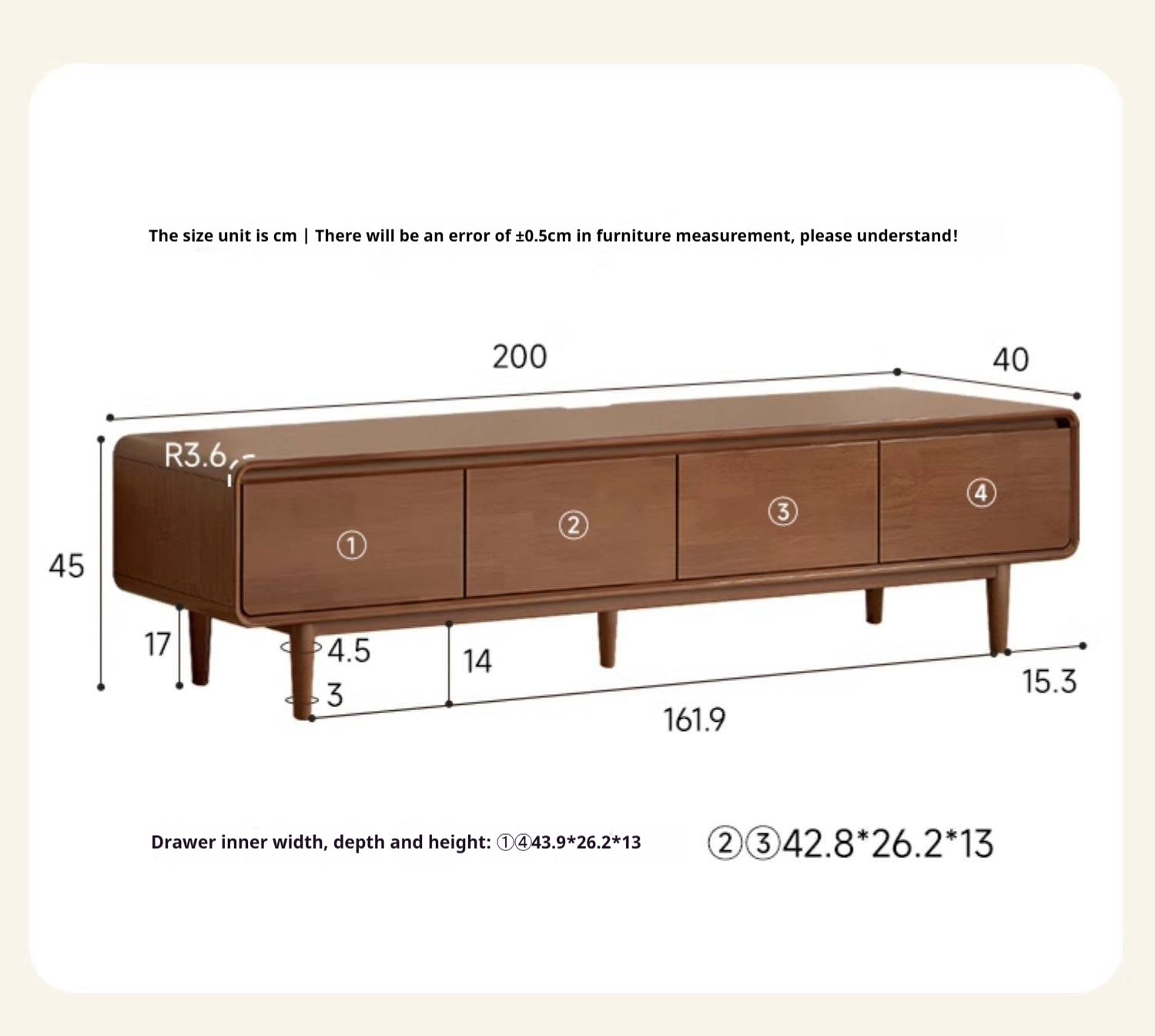 Solid Rubberwood, Oak Solid Wood Scandinavian TV Stand