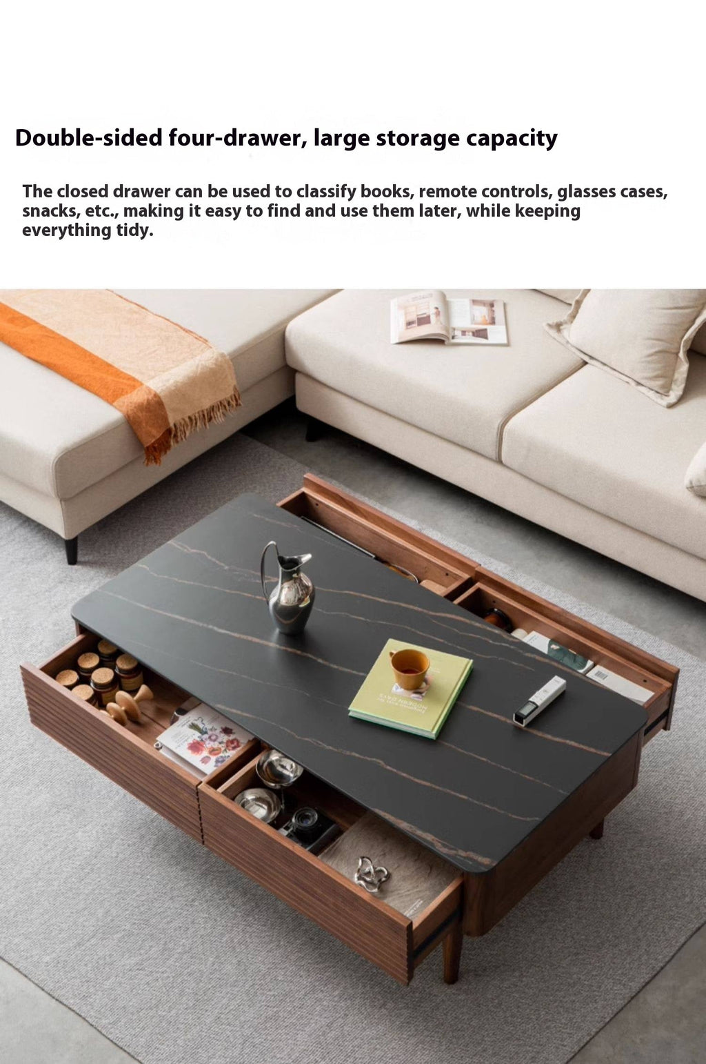 Sandalwood, Black Walnut Solid Wood Rock Plate Tea Table