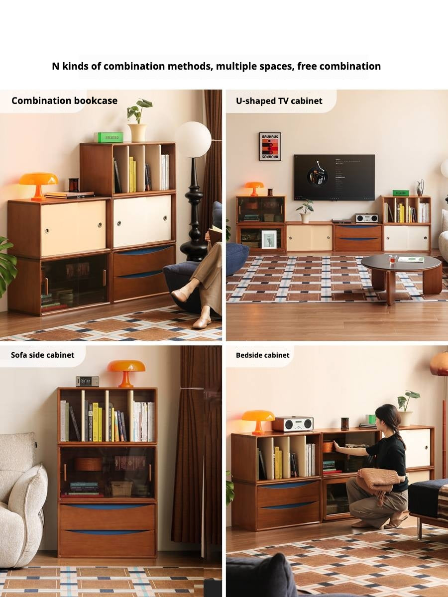 Poplar Solid Wood TV Cabinet Antique Style Module Combination.