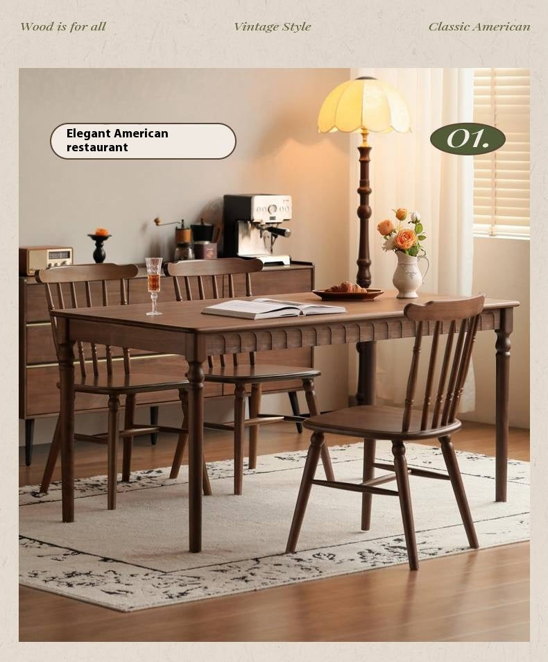 Set 4 pcs Black Walnut Solid Wood American Retro Style Dining Chair