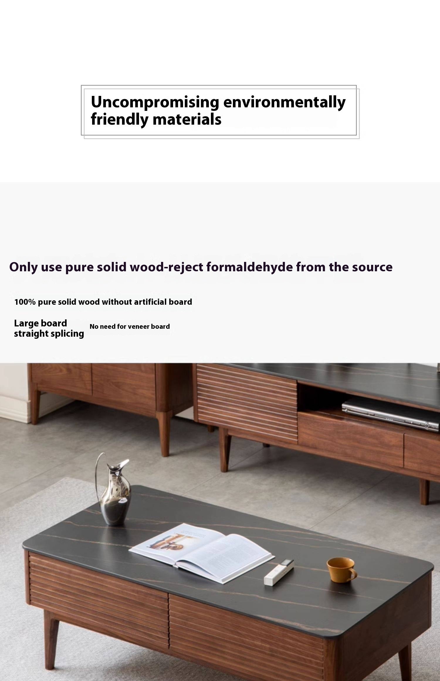 Sandalwood, Black Walnut Solid Wood Rock Plate Tea Table