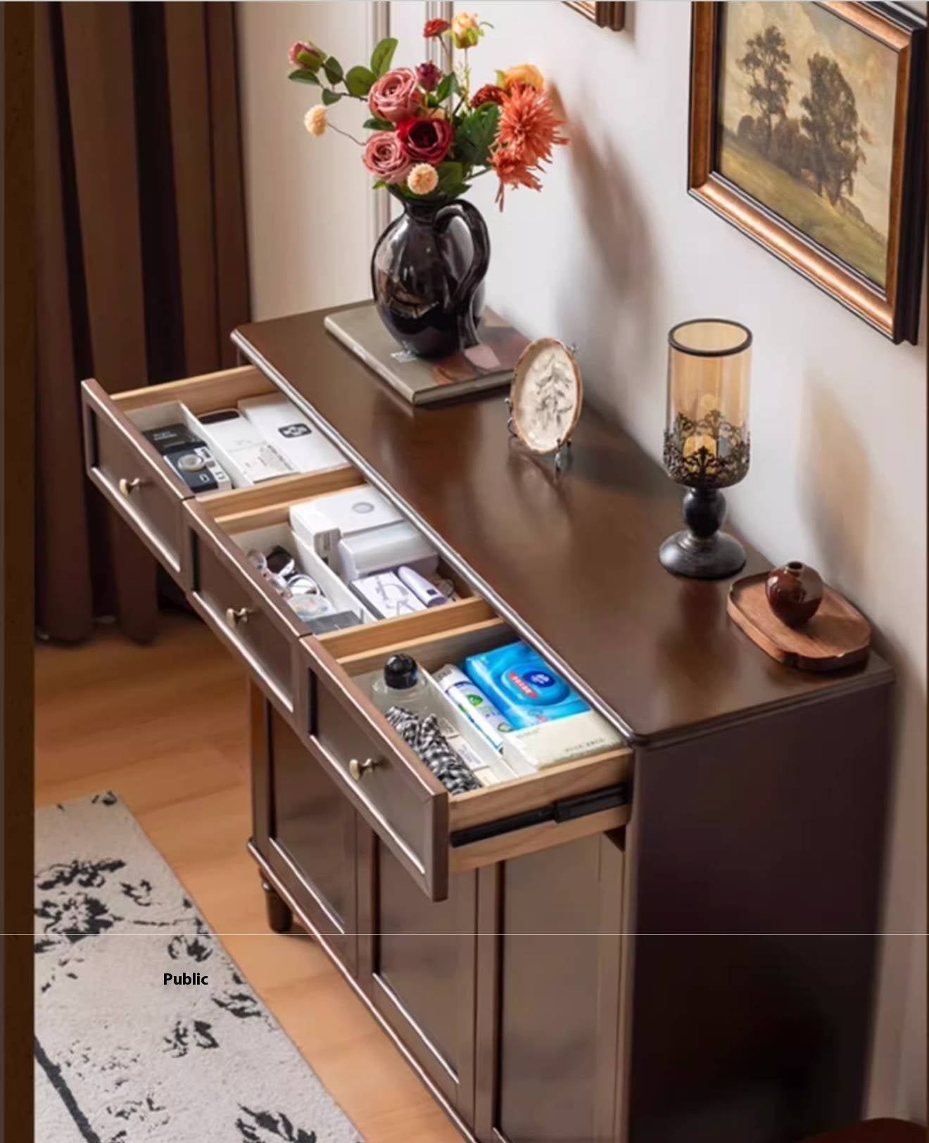 Poplar Solid Wood American Retro Shoe Cabinet