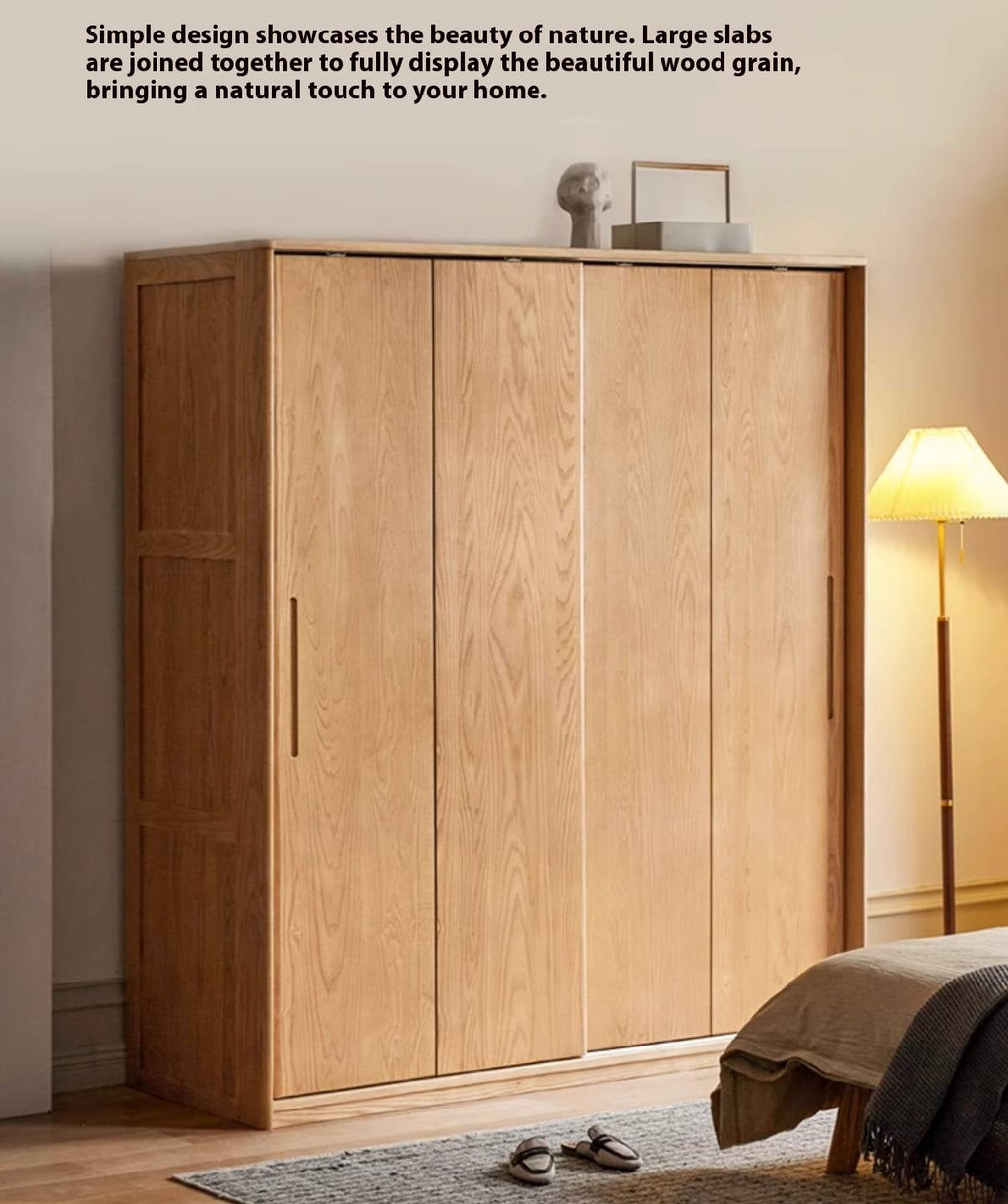 Oak, Ash Solid Wood Wardrobe With Sliding Doors.