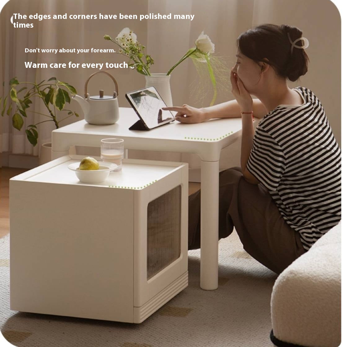 Poplar Solid Wood Cream Style Coffee Table Combination