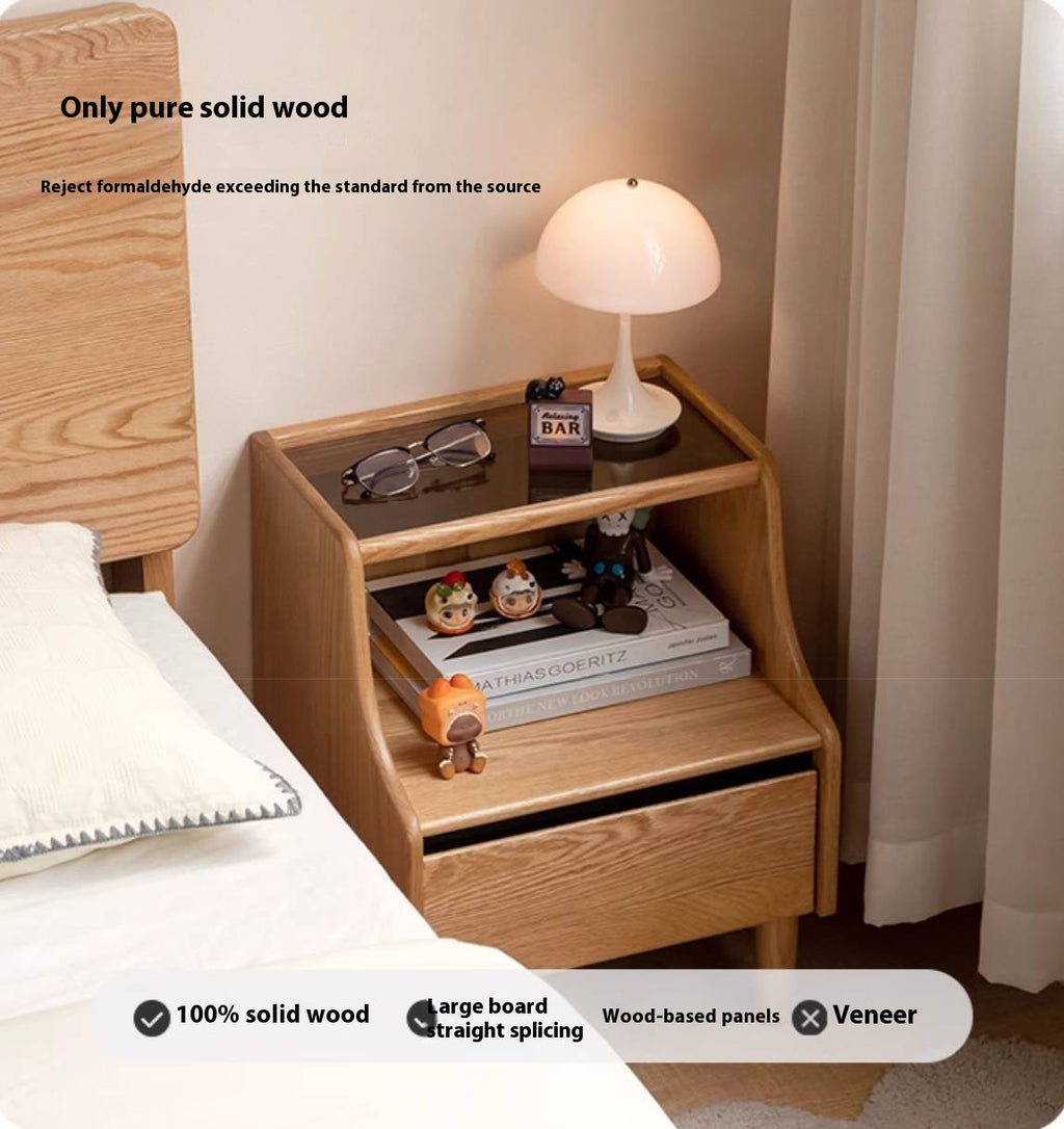 Rubberwood, Oak Solid Wood Log Style Nightstand