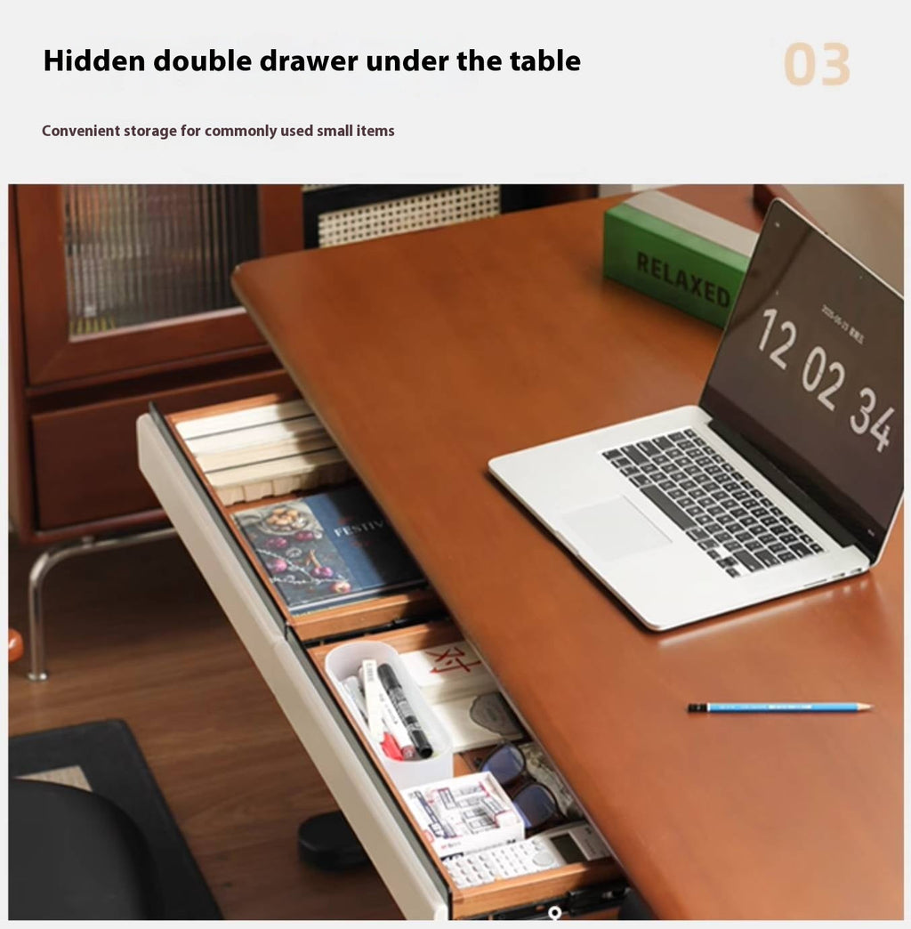 Poplar Solid Wood Antique Style Office Desk With Electric Lift