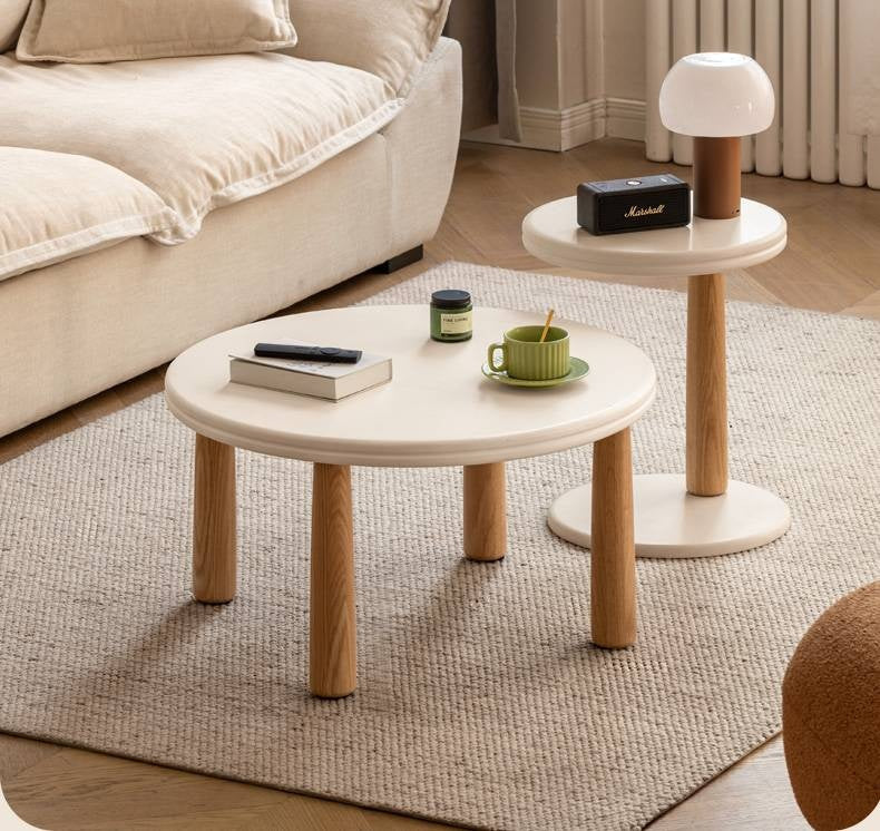 Oak Solid Wood Round Coffee Table Combination