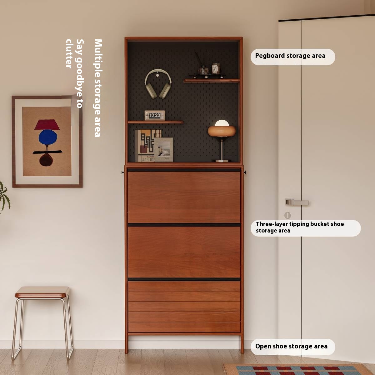 Poplar Solid Wood Middle-Age Ultra-Thin Shoe Cabinet