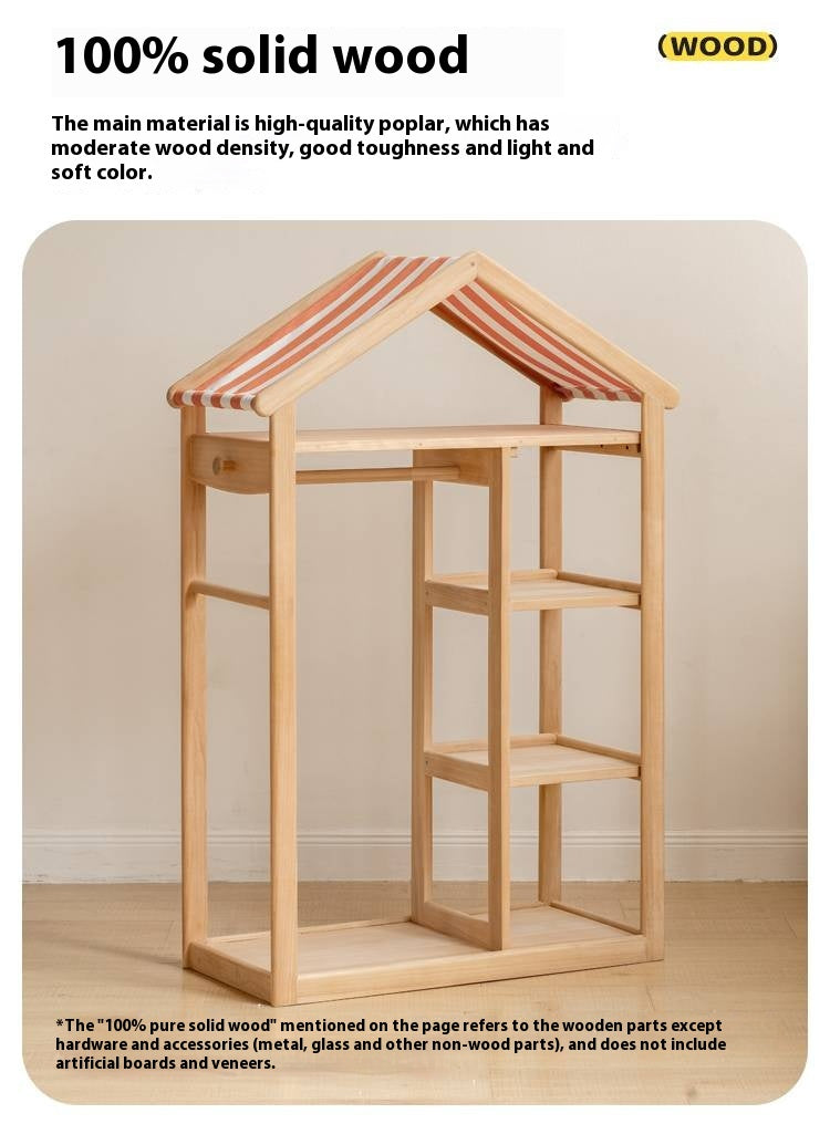 Poplar Solid Wood Children's Toy Storage Cabinet and Wardrobe With Hangers