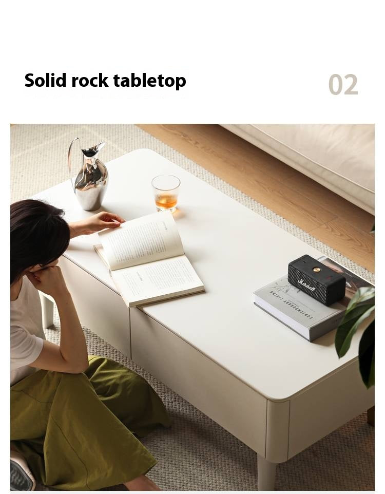 Poplar Solid Wood Light Luxury Style Rock Plate Coffee Table